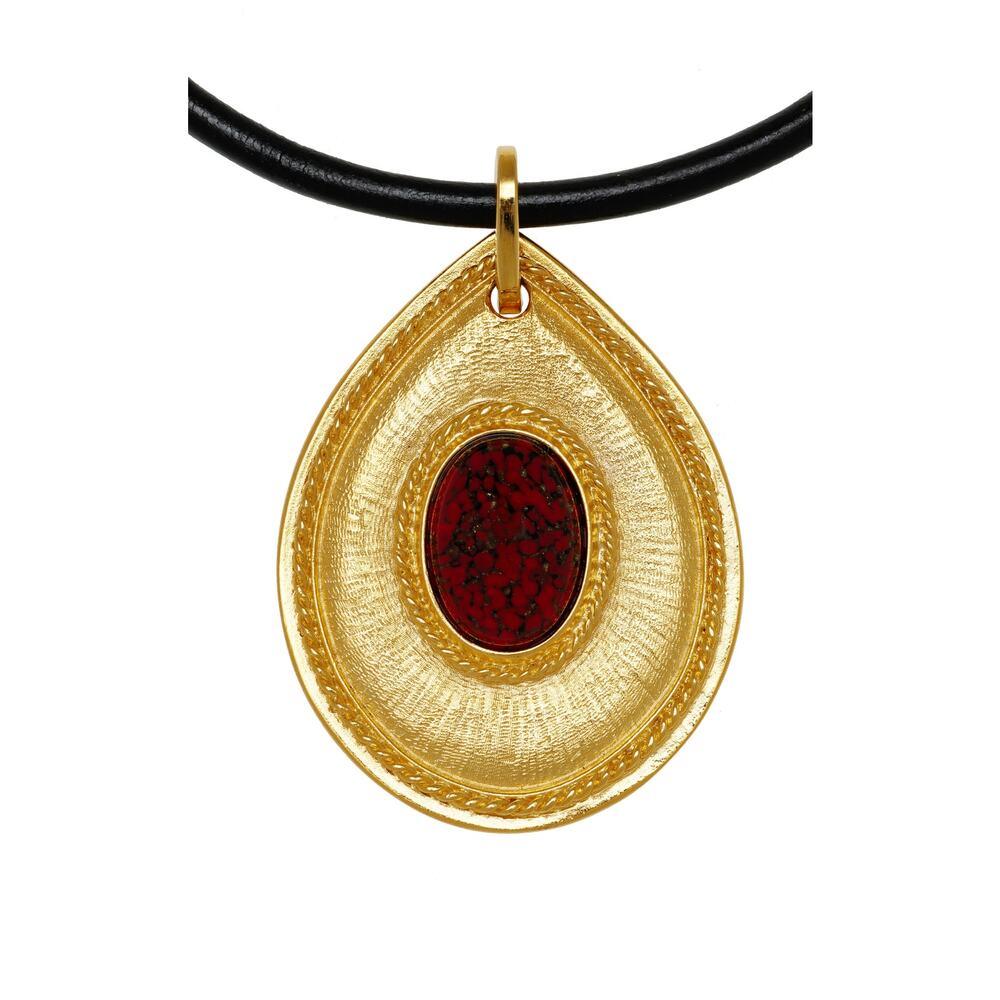 Ben-Amun Gold and Black Necklace with Red Pendant - Picture 2 of 6